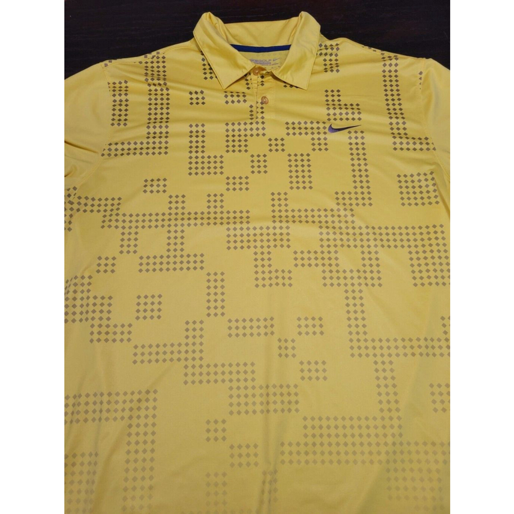 Nike Golf Dri-Fit Lightweight Yellow Graphic Tour Performance Polo Shirt Size XL